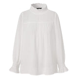 Solid Elegant Tops Female Chic Pleated Turtleneck Blusa Casual Puff Sleeve Ruffle Shirt Womens 2021 Spring Autumn