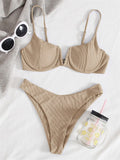 Underwired Bikini 2022 Swimwear Women Solid Brown V-bra Push Up Micro Bikini Cut Out Bathing Suit Thong Swimsuit