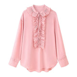 Fongt Women's Summer Folding V-Neck Folding Collar Trim With Chiffon Long-Sleeved Shirt Skirt Suit