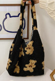 Fuzzy Teddy Bear Reversible Shoulder Bag-Outfit