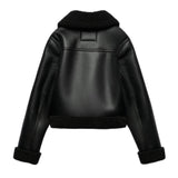 Fongt Women's Dress 2025 New Black Warm Fur Integrated Double-Sided PU Imitation Leather Jacket Jacket