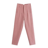 2021 Women High Wasit Suit Pants Trousers Vintage Style Pockets Buttons Office Lady Pants Pantalon