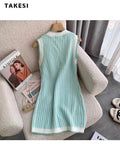 Style Women Elegant Sleeveless V-neck Striped Patchwork Dresses 2023 Summer Classic Slim Pockets Camisole Mini