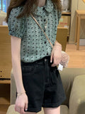 Fongt Doll Collar Bubble Sleeves Broken Flower T-Shirt Shirt Women 2025 New Summer High-End Small Shirt Top