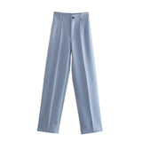 2021 New Summer Women Vintage Solid Pants Female Office Lady Bottoms Slim High Waist Casual Chic Straight