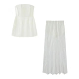 Fongt 2025 New Women's Fashion Slimmed-Mear Breast-Wear Lace Skirt Suit