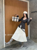 Fongt Xixi 2025 Autumn White Standard Temperament With Pure Color High Waist Slim Half Skirt Hair Long Dress 85305