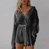 Fongt Women's New Shirt Collar Fashion Women's Clothing Tight Waist Folds Long Sleeves With Dress
