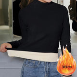 Warm Basic Soft Velvet T-shirts Women Fall Winter Turtleneck Jumper Plush Lined Tops Casual Long Sleeve Slim Velour