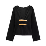Fongt Women's Clothing 2025 Spring New Fashion V-Neck PU Leather Tripling With Soft Coat