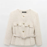 Fongt Textured Long-Sleeved Round-Neck Casual Suit Jacket 2025 Spring Temperament Button Trim Jacket Woman