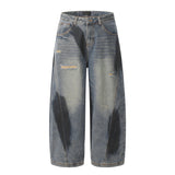 Fongt Blade Splicing Deconstruction Hole Painting To Make Old Jeans Loose Hedging Men And Women With The Same Drag Trousers Ins