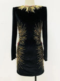 QUALITY 2023 Newest Designer Fashion Women's Long Sleeve Stunning Sequined Rhinestone Diamonds Beaded Velvet