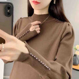 Winter Temperament Elegant Fashion Half Turtleneck Sweater Pullovers for Women 2023 Chic Design Embroidered Flares
