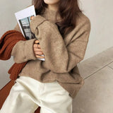 Fongt Women's Autumn Winter New Style With Lazy Wind Pure Color Sweater Loose Round Collar Thick Mixed Color Top Female-Outfit