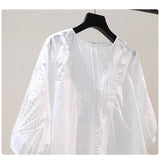 Fongt Embroidered Seven-Sleeved White Cotton Shirt Women Loose Thin Shirt 2025 Summer Korean Version Of The