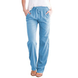 Temperament Commute Solid Color Cotton Linen Drawstring Loose Casual Wide-leg