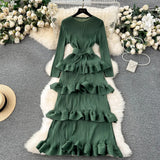 Fongt Banquet Dress High-End Light Luxury Niche Lotus Leaf-Side Cake Dress Heavy Industry Folds Long