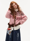 Pink Pattern Button Up Cardigan-Outfit