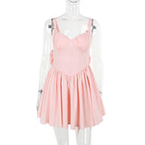 Back Long Bow Strap Mini Dress-Outfit