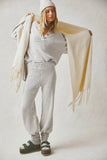 Women's Autumn Knitting V-Neck Long Sleeve Jacket Loose Casual Pants Leg Trousers Two-Piece Set-Outfit