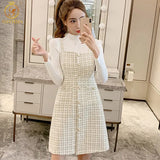 2021 New Arrival Spring Woolen Plaid Sexy Spaghetti Strap Dress Suit Luxury Ladies Temperament 2 Piece Dress