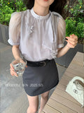 Fongt Xixi 2025 Summer New Korean Version Of The Temperament Flower Chiffon Short-Sleeved Shirt Women Top Women 89362