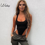Sexy Bodycon Solid High Waist Bodysuit Women Summer Open Crotch Sleeveless Romper