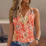 Fongt Summer 2024 New Women's Print T-Shirt Casual Sleeveless Sling Vest