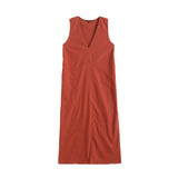 New Summer Style Minimalist And Elegant Vintage V-Neck Dress-Outfit