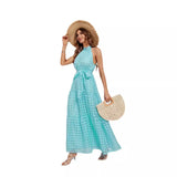 Fongt Women's Summer New Hot Selling Hanging Neck Lotus Leaf Side Long Dress