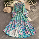 Fongt Retro Romantic Print Chiffon Dress Woman 2025 New Temperament Loose Waist Thin Elegant Dress