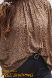 Vintage Leopard Print Shirt Elegant Summer Blouse Lace-Up Batwing Short Sleeve Loose Casual Stand Collar Fashion Tops