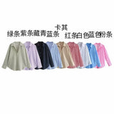 Fongt 2023 New Women's Long Sleeve Lapel Loose Striped Silk Shirt 4387036-Outfit