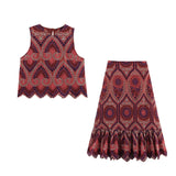 Fongt For Women's INS Burst Hollow Embroidered Top + Half-Dress Suit