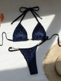 2024 New Sexy T-Shaped Pearl Leopard-Print Special Fabric Swimsuit Bikini