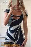 Zebra Print Square Collar Slim Playsuits Women Short Sleeve Cut Out One Piece Rompers 2023 Summer Harajuku Y2K
