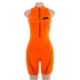 Playsuits sleeveless turtleneck zipper fly letter print patchwork bodysuit sporting skinny outfits 2020 tops
