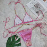 Fongt 2024 New Crystal Diamond Bikini Sexy Perm Gold Strap Female Split Swimsuit