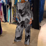 Fongt 2024 New Women's Wear Elegant Print Casual Top Wide-Leg Pants Fashion