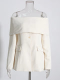 Sexy One-Word Collar Shoulder Small Suit 2025 New Slim Long Sleeve High-Sensing Solid Color Suit Jacket