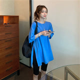 sale summer short-sleeved women t-shirts large size solid loose long tshirt pure Cotton Side split T shirt white tops