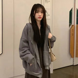 Women Harajuku Letter Emboried Hoodies Autumn Winter Y2k Solid Zip Up Sweatshirts Casual Oversized Long Sleeve Jacket Coats