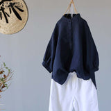 Tunic Tops 2021 ZANZEA Women Cotton Linen Blouse Stand Collar Button Down Blusas Femme Lantern Sleeve