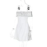 White Off-shoulder Sequin Strap Mini Dress-Outfit