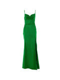 Cowl Neck Split Satin Maxi Dress-Outfit