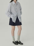Fongt Department Sister Commuting Literature And Art Loose Thin Temperament Design Sense Of Small Lysier Cotton Striped Shirt