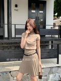 Fongt Xixi 2025 Autumn White Standard Wool Knitted Short Sleeve + High Waist 100 Folded Short Skirt Two Sets 25396