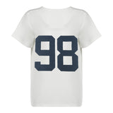 Fongt Cloth Forget Street Style Digital Print Loose V-Neck Short-Sleeved T-Shirt Hot Girl Shoulder Thin Casual Top