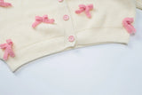 White Short Pink Bow Cardigan-Outfit